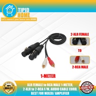 XLR FEMALE to RCA MALE 1-METER, 2-XLR to 2-RCA F/M, AUDIO CABLE CORD, BEST FOR MIXER/ AMPLIFIER