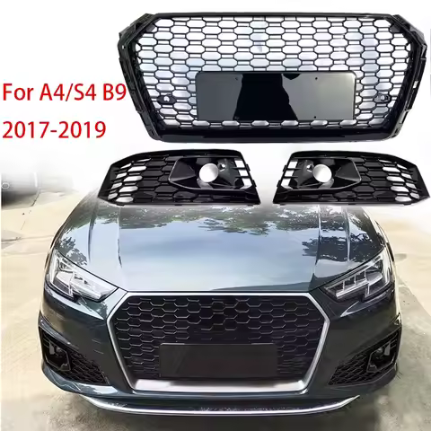 Racing Grills For Audi A4 S4 B9 2017 2018 2019 Modified RS4 Front Bumper Mesh Honeycomb Hood Grille 