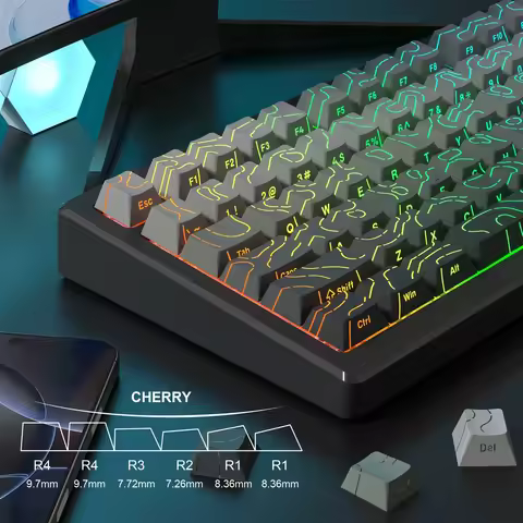 98 Keys Side-lit Shine Through Keycaps Grey Topographic Cherry Profile PBT Double Shot Keycaps for M