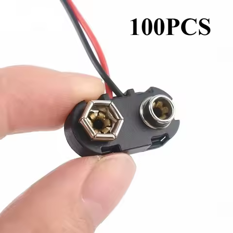 100Pcs T Type 9V Battery Snap Connector 9 Volt Battery Clip Aapter Lead Wires holder Line 15CM lengt