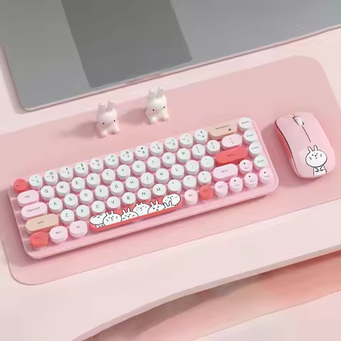 MOFII idol Pro Wireless Keyboard and Mouse Combo, Pink Cute Bunny Round Keycaps, US QWERTY Layout,fo