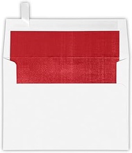 LUXPaper A7 Foil Lined Envelopes in 60 lb. White w/ Red LUX Lining, Printable Square Flap Envelopes