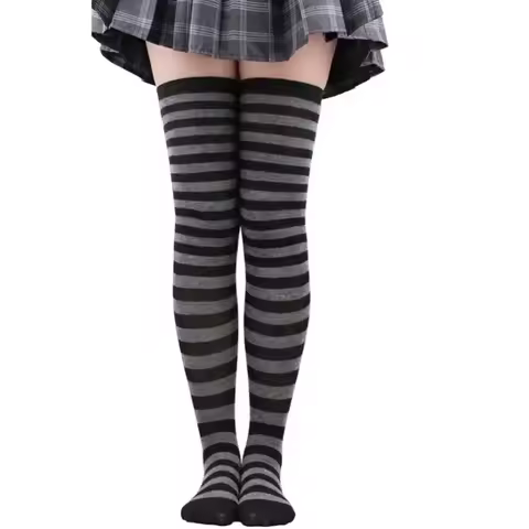 Thigh High Stockings Womens Striped Ladies Girls Black White pink Long Over Above Knee Socks femboy 