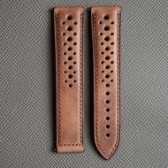 Horween Natural color Derby leather Racing-style watch strap for Omega clasp