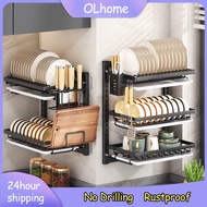 Rak Pinggan Sinki Dish Drainer Stainless Steel Dish Rack Wall Mounted Racks Plate Storage Organizer