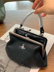 全新Vivienne Westwood  口金迷你肩背包彩色土星銀扣純羊皮休閒鏈條餃子包手拎單肩斜挎包