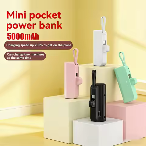 Power Bank 5000mAh Built in Cable Mini Capsule PowerBank External Battery Portable Charger For iPhon