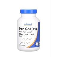 Nutricost, Iron Chelate,18 mg / 36 mg, 240 Capsules
