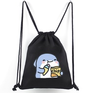HITAM Black Drawstring Bag With Fat shark Motif/baby shark/Cute shark Antem/Carrying Bag/Children's hampers/Souvenirs