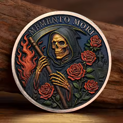 Memento Mori Skull Rose Commemorative Coingold Plated Crow Cross Collectible Coin Home Decoration