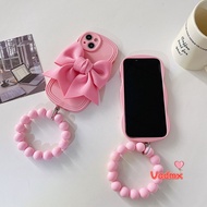 Luxury Cute 3D Barbie Bow Phone Case For OPPO A53 2020 4G A32 Reno 3 Pro 5G R17 R15 Wave Camera Soft Cover With Bracelet Matte Back Case