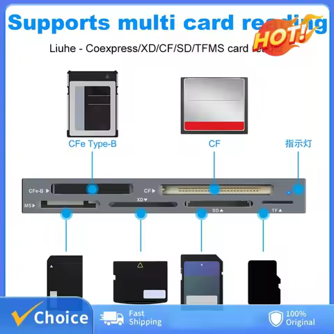 6 in 1 CFexpress Type B/CF/XD/MS/SD/TF CF Express B Card Reader 10Gbps Card Hub Adapter with Cable f