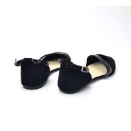 Giày nữ đế bệt bít mũi da nhung 2 dây mảnh da bóng chéo BB02 - Giày búp bê