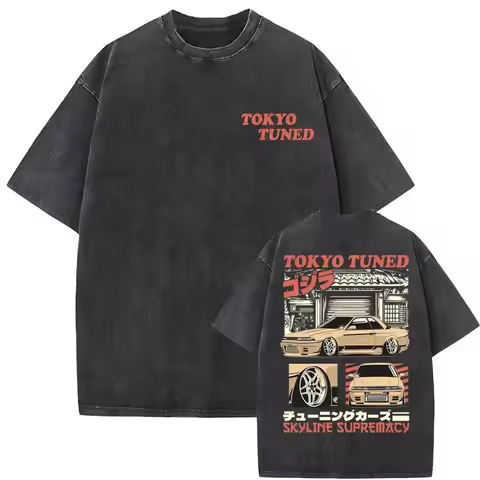 Anime Initial D AE86 Drift Akagi RedSuns Vintage Washed T Shirt Takumi Fujiwara R34 Skyline GTR JDM 