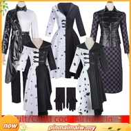 💥Malaysia Ready Stock💥Cruella Cosplay Costume Dress Outfit Cloak With Gloves Halloween Carnival Suit