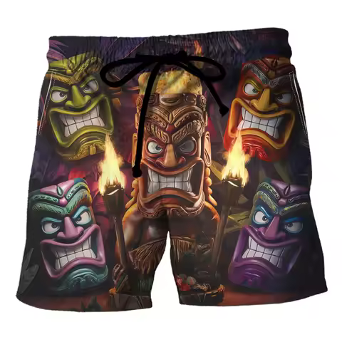 2025 Fashion Hawaiian Tiki 3D Printed Beach Shorts Casual Child Aloha Polynesia God Short Pants For 
