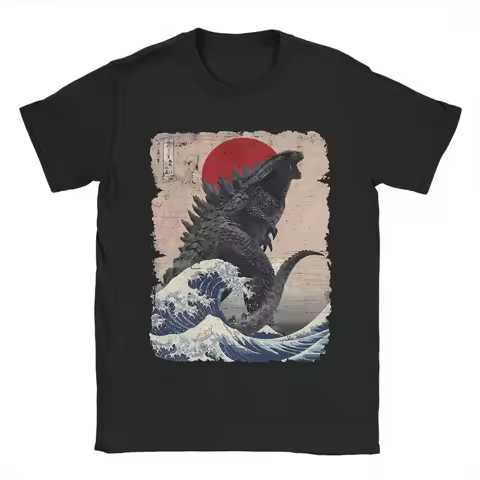 Japanese Godzillaed Great Wave T-shirt 2026 Summer Men's Women's Fashion Casual Breathable Hip Hop S
