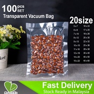100Pcs/Set Nylon Transparent Clear Plastic Vacuum Bag Sealer Food Grade Hot Seal Freezable Storage P