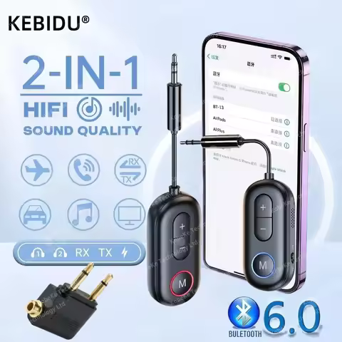 Bluetooth 6.0 Receiver Transmitter 3.5mm AUX Jack Airplane Dongle Wireless Audio Adapter for TV PC H