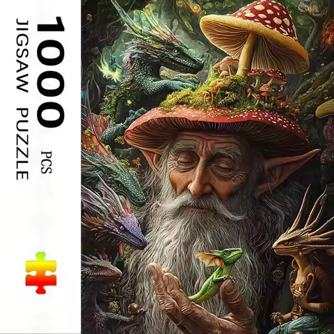 1000pcs Adult Puzzle, 27.56x19.69 Inches Large Size, Elf Grandpa and Dragon Jigsaw – Perfect for DIY