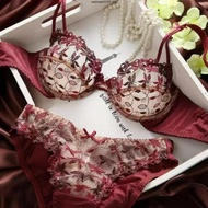 New Fashion Embroidery Transparent Lace Bras Sets Plus Size No Sponge Underwire See Thirough Lingeri