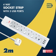 Daiyo DE 298 Surge Protected USB 4 Way Extension Socket