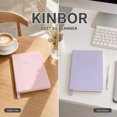 Kinbor 2027 A5 Timeline Eight-Grid Weekly Plan Notebook Journal Monthly Habit Tracker Year Overview