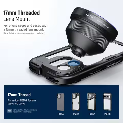 NEEWER HD 85MM Telephoto Phone Lens for 17mm Backplate 2.5X Magnification For iPhone Samsung Phone C