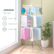 Jemuran Baju Bayi Jemuran Menara 16 Jari-jari 3 Tingkat Gantungan Baju Hanger 24 Jepitan Laris_Unik