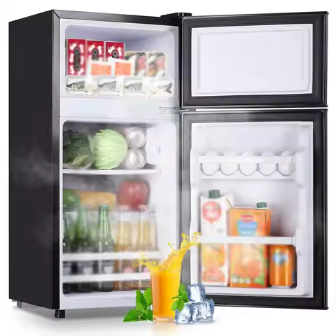2.4 Cu.ft Mini Fridge with Double Doors Small Refrigerator with Separate Freezer & 7 Adjustable Temp