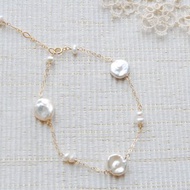 Keshi 珍珠和小珍珠手鍊 14kgf