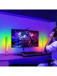 1套電腦/電視 RGB 彩色遊戲氛圍燈，帶遠程應用程序控制，5v 音樂，24 鍵遙控器，2 個 30 厘米高靈敏度 5050 Led 檯燈適用於客廳、臥室、遊戲室
