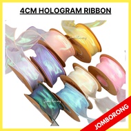 (9M) 4cm HOLOGRAM Ribbon Reben Riben Gift Satin Flower Bouquet Happy Birthday