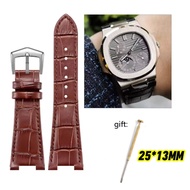 Genuine Leather Watch Strap for Patek 25mm*13mm Series PP5711 5712G Concave Cowhide Watchbands Retro