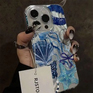 Blue Ocean Series iPhone16ProMax/14Plus Phone Case iPhone15Pro Painted Shock-resistant Case iPhone13