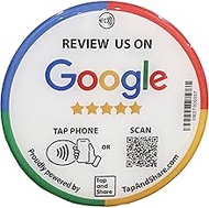 Tap and Share Large 4 Inch NFC Review us on Google' Round Epoxy Sticker + QR Code | Extra Durable | Stick it on Your Counter, Wall or Window | Update Anytime 24/7 Cloudbase (1)