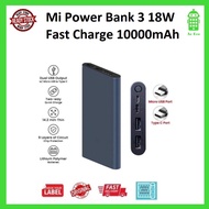 Xiaomi Mi Powerbank 3 18w 10000mAh (PLM13ZM)Dual Input Fast Charging Output Micro-USB/Type C