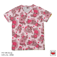 แตงโม (SUIKA) - เสื้อแตงโม เสื้อยืดคอวี ลายพิมพ์ดอกไม้(P.V-145)