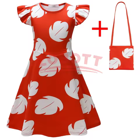 Lilo Leaf Dress Stitch Cartoon Lilo Girls LILO Girls Skirt Flying Sleeve Dress Son Girl Casual Dress