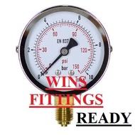 Pressure gauge 10 bar 87 psi PG 2-1/2" 0 - 10 kilo k brass air Pressure gauge manometer DRY thread 1