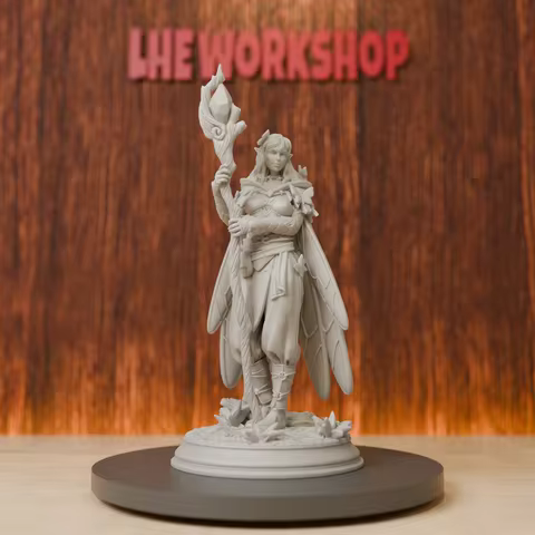 Elf Female Druid Miniatures | 28mm-75mm | Resin 3D Printed DND Pathfinder Mini | Unpainted Grey