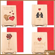 4Pcs Hollow Carving Wedding Anniversary Wood Card With Stand Wood Anniversary Greeting Card for Wife