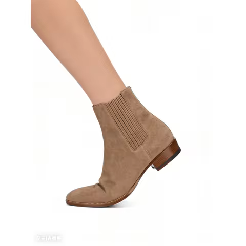 New Men's Chelsea Boots Pointed Toe Leather Patchwork Slip On Ankle Boots Fashion Casual Increased H