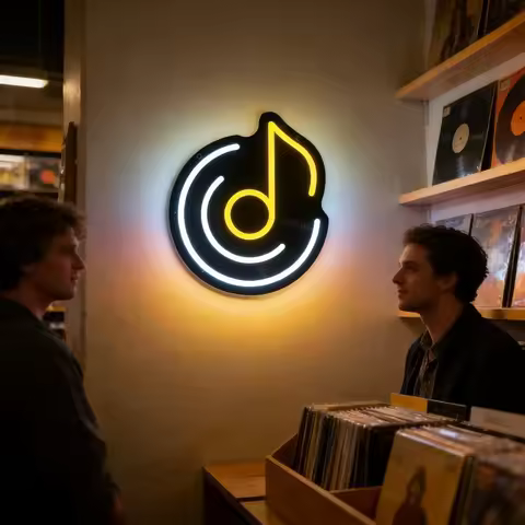 Music Vinyl Record LED Neon Sign with Note for Studio Bar Cafe Record Store Home Decor Art Wall Ligh