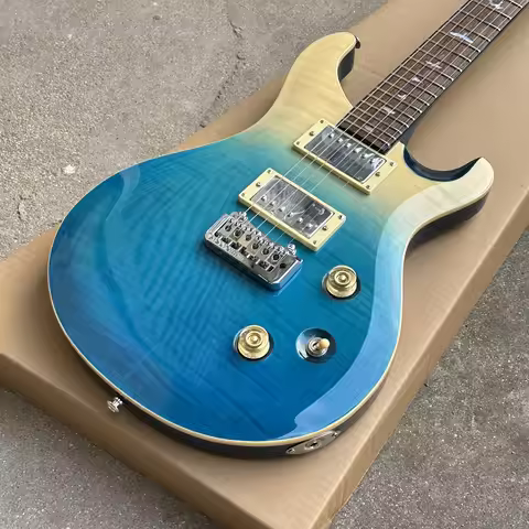 New PRS Style Custom24 Electric Guitar, Blue Burst Quilted Maple Top, Dual Humbuckers.