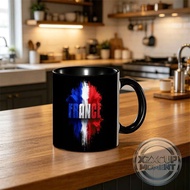 France Football Pride Mug Black Base with Blue White Red Brushstroke Flag & "FRANCE" Text - Les Bleu