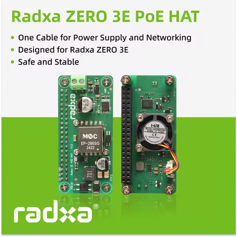 Radxa ZERO 3E PoE HAT, Designed for Radxa ZERO 3E, Easy to Install and Remove.