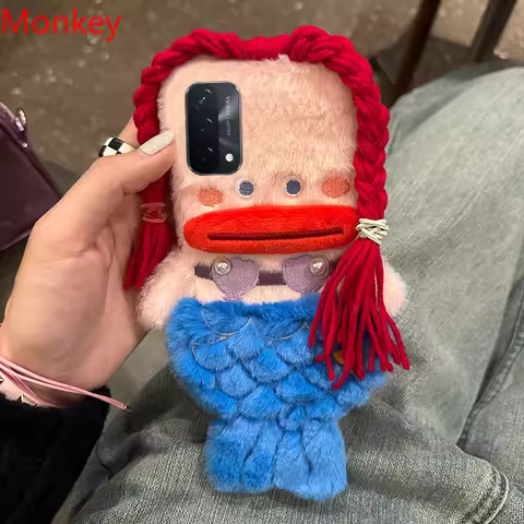 3D Cute Plush Mermaid Girls Gift Phone Case For OPPO A17 A16 A15 A95 A94 A93 A54 A5S A3S F17 F11 F9 