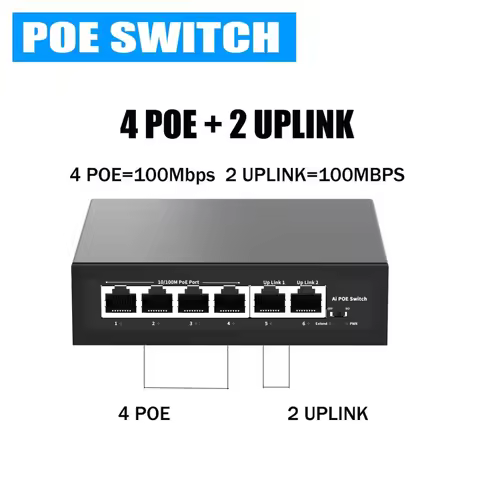 6 Ports 10/100Mbps POE Switch AI Smart Ethernet Switch with 2 Uplink RJ45 Ports AI Smart Switch for 