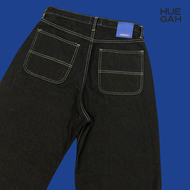 (XS-12XL) HUEGAH Midnight Raw Baggy Denim กางเกงยีนส์ขากระบอกยีนส์ไม่ฟอก